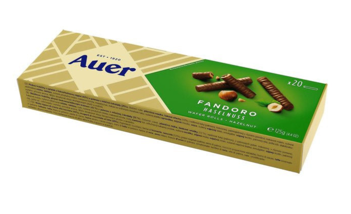 AUER HAZELNUT
WAFER ROLLS 125GM
